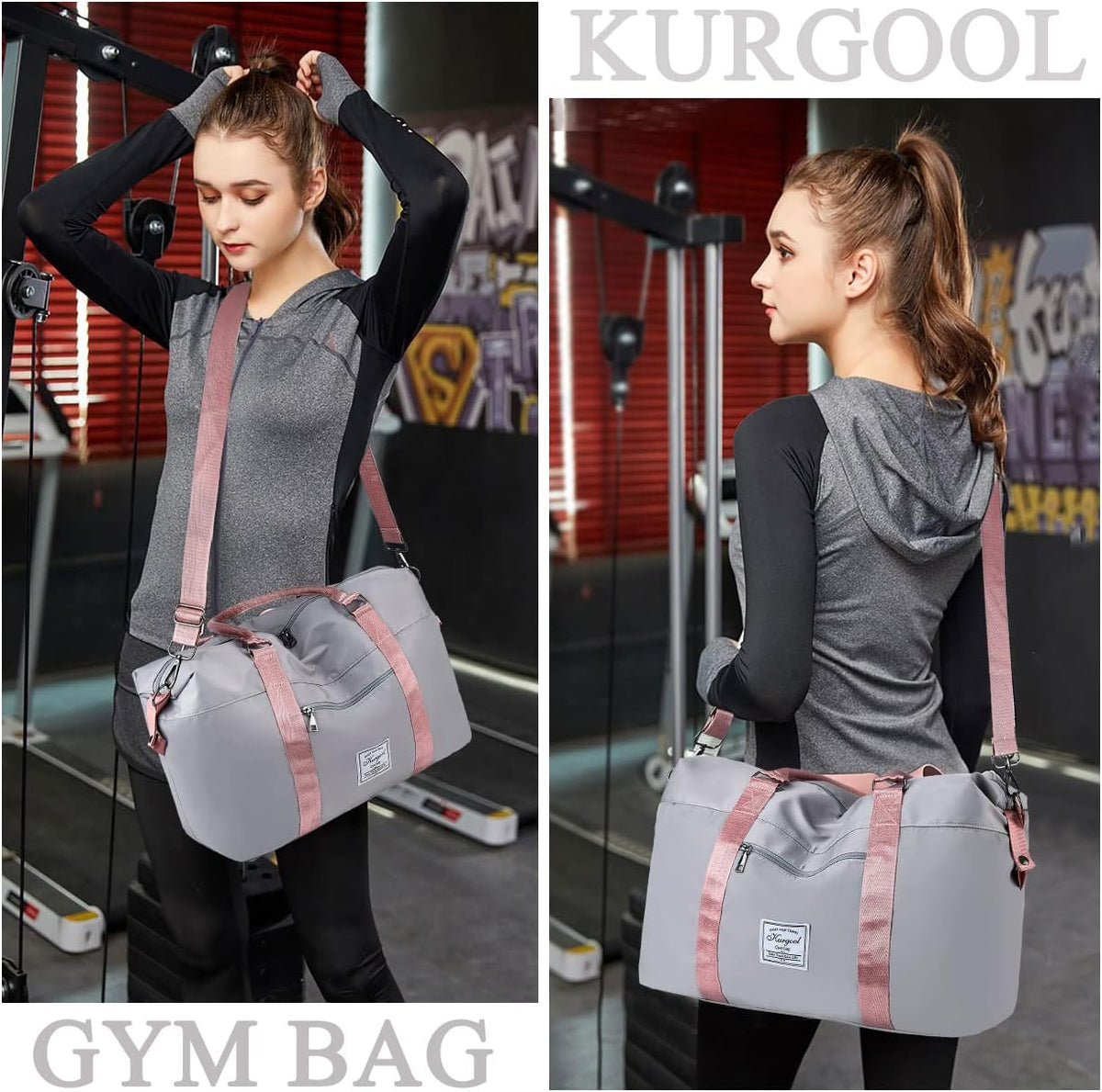 Gym Bag with Wet Pocket, Foldable Travel Duffle Bag Carry On Weekender Bags for Women, Waterproof Overnight Bag for Travel, Gym, Yoga
