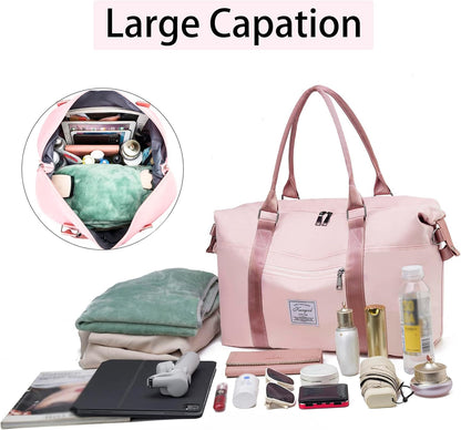 Gym Bag with Wet Pocket, Foldable Travel Duffle Bag Carry On Weekender Bags for Women, Waterproof Overnight Bag for Travel, Gym, Yoga