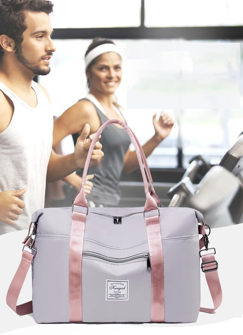Gym Bag with Wet Pocket, Foldable Travel Duffle Bag Carry On Weekender Bags for Women, Waterproof Overnight Bag for Travel, Gym, Yoga