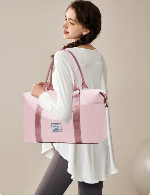 Gym Bag with Wet Pocket, Foldable Travel Duffle Bag Carry On Weekender Bags for Women, Waterproof Overnight Bag for Travel, Gym, Yoga