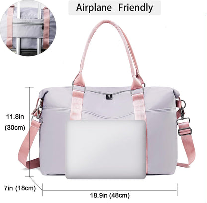 Gym Bag with Wet Pocket, Foldable Travel Duffle Bag Carry On Weekender Bags for Women, Waterproof Overnight Bag for Travel, Gym, Yoga