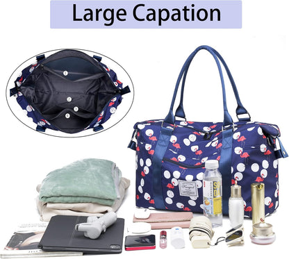 Gym Bag with Wet Pocket, Foldable Travel Duffle Bag Carry On Weekender Bags for Women, Waterproof Overnight Bag for Travel, Gym, Yoga