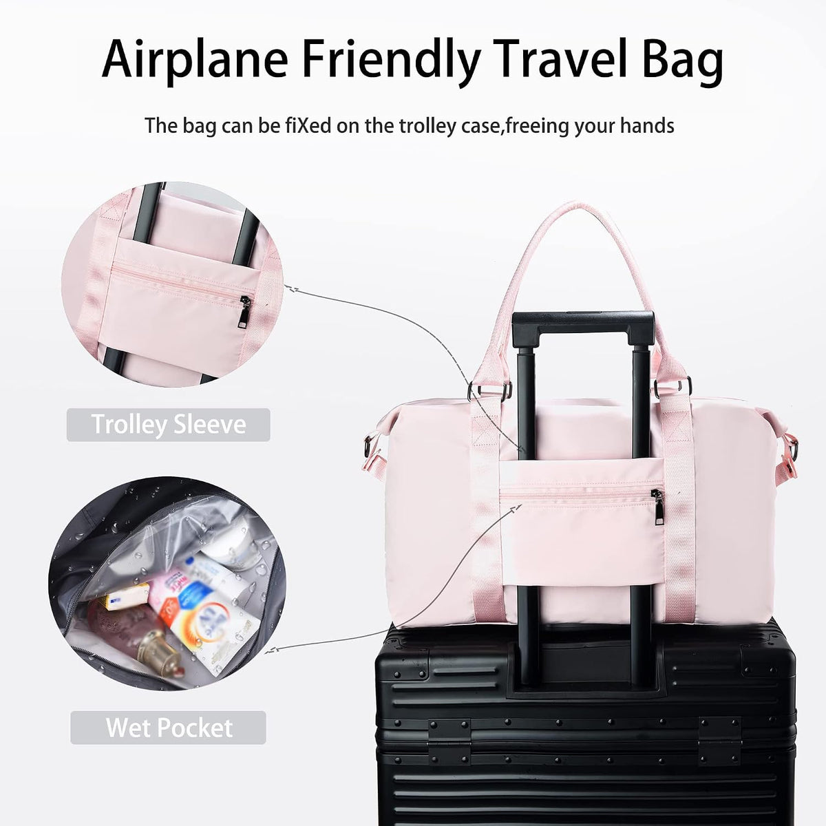 Gym Bag with Wet Pocket, Foldable Travel Duffle Bag Carry On Weekender Bags for Women, Waterproof Overnight Bag for Travel, Gym, Yoga