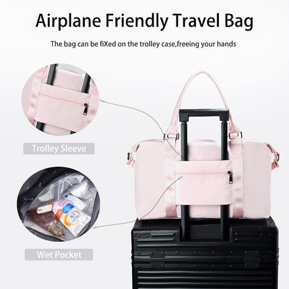 Gym Bag with Wet Pocket, Foldable Travel Duffle Bag Carry On Weekender Bags for Women, Waterproof Overnight Bag for Travel, Gym, Yoga