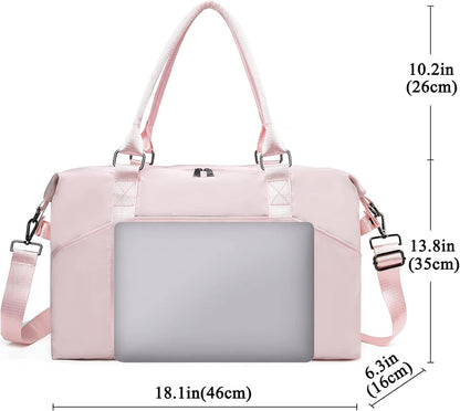 Gym Bag with Wet Pocket, Foldable Travel Duffle Bag Carry On Weekender Bags for Women, Waterproof Overnight Bag for Travel, Gym, Yoga