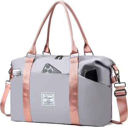Gym Bag with Wet Pocket, Foldable Travel Duffle Bag Carry On Weekender Bags for Women, Waterproof Overnight Bag for Travel, Gym, Yoga