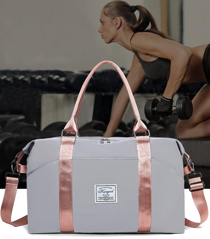 Gym Bag with Wet Pocket, Foldable Travel Duffle Bag Carry On Weekender Bags for Women, Waterproof Overnight Bag for Travel, Gym, Yoga