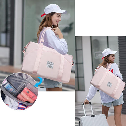Gym Bag with Wet Pocket, Foldable Travel Duffle Bag Carry On Weekender Bags for Women, Waterproof Overnight Bag for Travel, Gym, Yoga