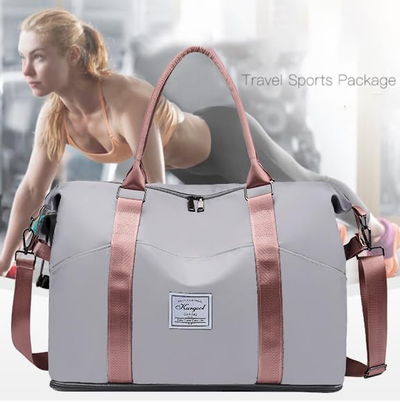 Gym Bag with Wet Pocket, Foldable Travel Duffle Bag Carry On Weekender Bags for Women, Waterproof Overnight Bag for Travel, Gym, Yoga