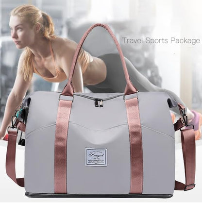 Gym Bag with Wet Pocket, Foldable Travel Duffle Bag Carry On Weekender Bags for Women, Waterproof Overnight Bag for Travel, Gym, Yoga