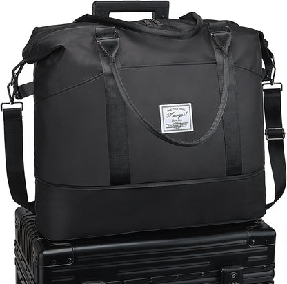 Gym Bag with Wet Pocket, Foldable Travel Duffle Bag Carry On Weekender Bags for Women, Waterproof Overnight Bag for Travel, Gym, Yoga