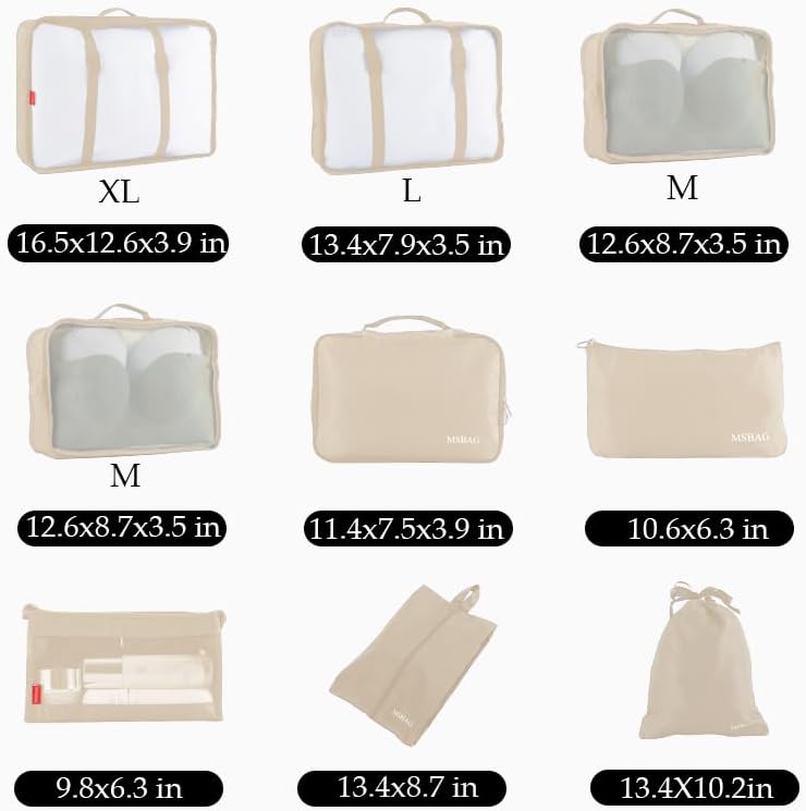 9 set Packing Cubes for Travel,Effortless Organization Cube for Quick Packing& Unpacking, Travel Must Have Suitcase Organizer Essentials for any Journey,Cruise,Camping,hiking,Vacation,Business trip