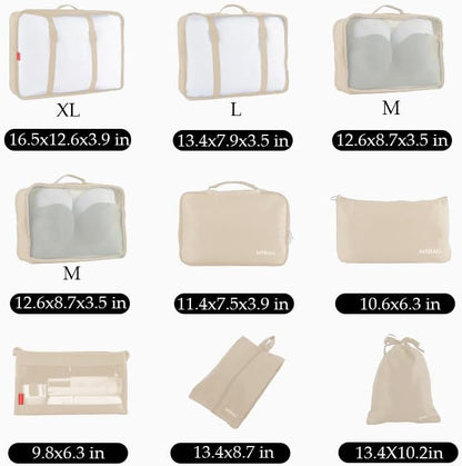 9 set Packing Cubes for Travel,Effortless Organization Cube for Quick Packing& Unpacking, Travel Must Have Suitcase Organizer Essentials for any Journey,Cruise,Camping,hiking,Vacation,Business trip