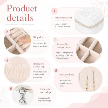 16 Pcs Mini Travel Jewelry Case, PU Leather Jewelry Box Organizer, Small Portable Earring Storage Box for Women, White