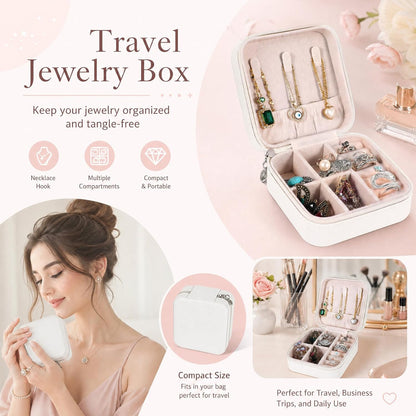 16 Pcs Mini Travel Jewelry Case, PU Leather Jewelry Box Organizer, Small Portable Earring Storage Box for Women, White
