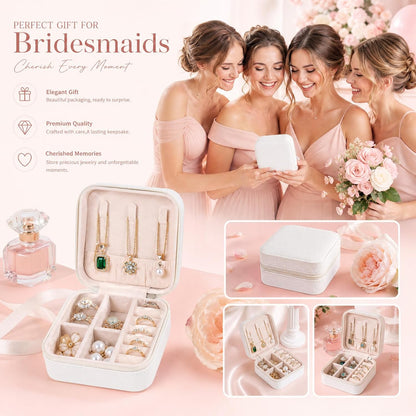 16 Pcs Mini Travel Jewelry Case, PU Leather Jewelry Box Organizer, Small Portable Earring Storage Box for Women, White