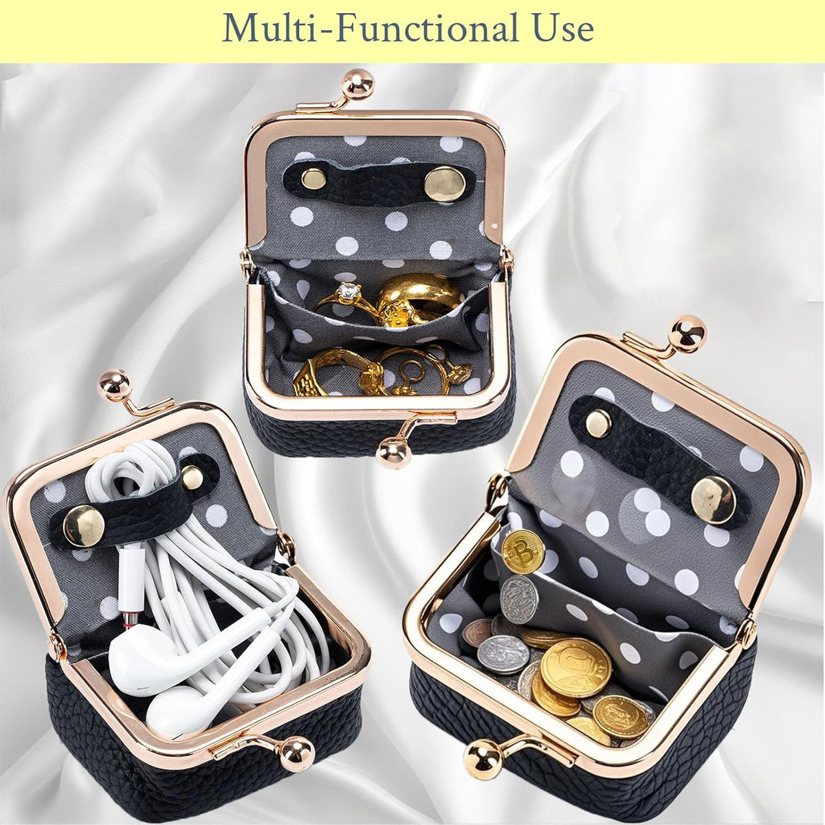 Genuine Leather Jewelry Travel Case Mini Portable Organizer with Kiss Lock & Anti-Tip Design, Stable Small Jewelry Box for Earrings, Rings, Coin Purse for Travel (2.55x1.77 Inch, Blue)