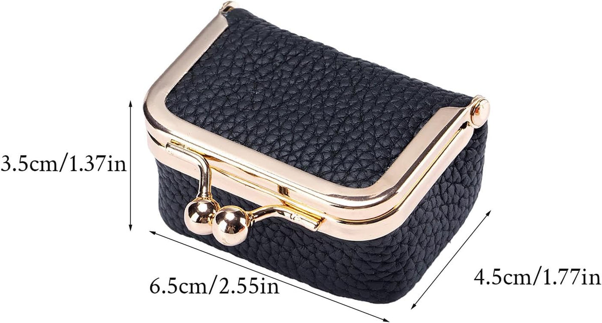 Genuine Leather Jewelry Travel Case Mini Portable Organizer with Kiss Lock & Anti-Tip Design, Stable Small Jewelry Box for Earrings, Rings, Coin Purse for Travel (2.55x1.77 Inch, Blue)