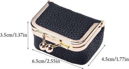Genuine Leather Jewelry Travel Case Mini Portable Organizer with Kiss Lock & Anti-Tip Design, Stable Small Jewelry Box for Earrings, Rings, Coin Purse for Travel (2.55x1.77 Inch, Blue)