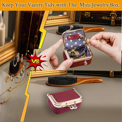 Genuine Leather Jewelry Travel Case Mini Portable Organizer with Kiss Lock & Anti-Tip Design, Stable Small Jewelry Box for Earrings, Rings, Coin Purse for Travel (2.55x1.77 Inch, Blue)