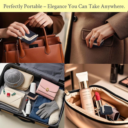 Genuine Leather Jewelry Travel Case Mini Portable Organizer with Kiss Lock & Anti-Tip Design, Stable Small Jewelry Box for Earrings, Rings, Coin Purse for Travel (2.55x1.77 Inch, Blue)