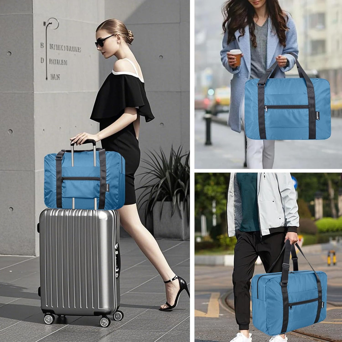 Foldable Travel Duffle Bag, Airlines Approved Carry On Bag Weekender Overnight Bag for Men Women, 40L (Black)