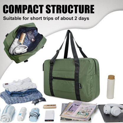 Foldable Travel Duffle Bag, Airlines Approved Carry On Bag Weekender Overnight Bag for Men Women, 40L (Black)