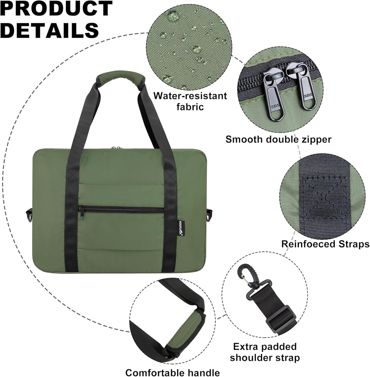 Foldable Travel Duffle Bag, Airlines Approved Carry On Bag Weekender Overnight Bag for Men Women, 40L (Black)