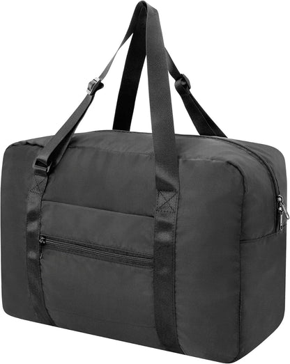 Foldable Travel Duffle Bag, Airlines Approved Carry On Bag Weekender Overnight Bag for Men Women, 40L (Black)
