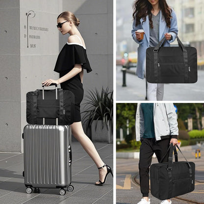 Foldable Travel Duffle Bag, Airlines Approved Carry On Bag Weekender Overnight Bag for Men Women, 40L (Black)