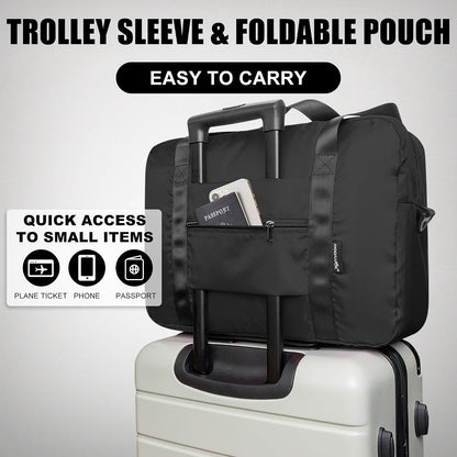 Foldable Travel Duffle Bag, Airlines Approved Carry On Bag Weekender Overnight Bag for Men Women, 40L (Black)