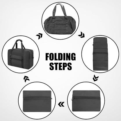 Foldable Travel Duffle Bag, Airlines Approved Carry On Bag Weekender Overnight Bag for Men Women, 40L (Black)