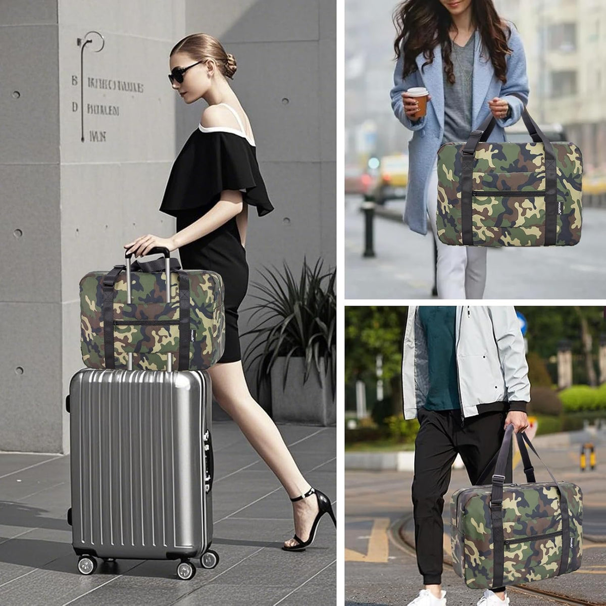 Foldable Travel Duffle Bag, Airlines Approved Carry On Bag Weekender Overnight Bag for Men Women, 40L (Black)