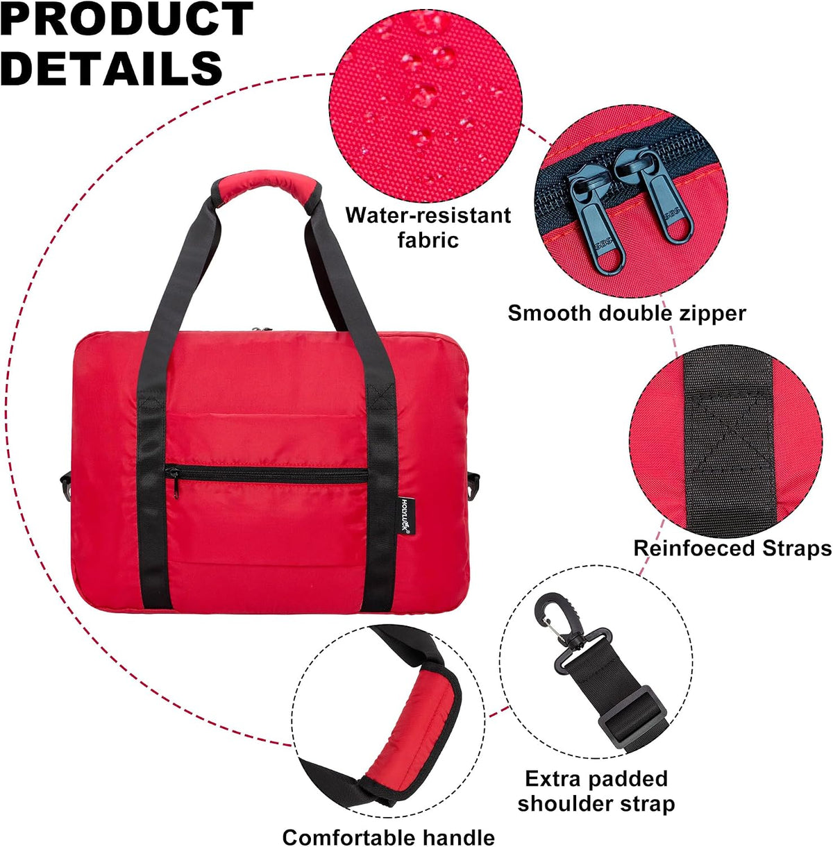 Foldable Travel Duffle Bag, Airlines Approved Carry On Bag Weekender Overnight Bag for Men Women, 40L (Black)
