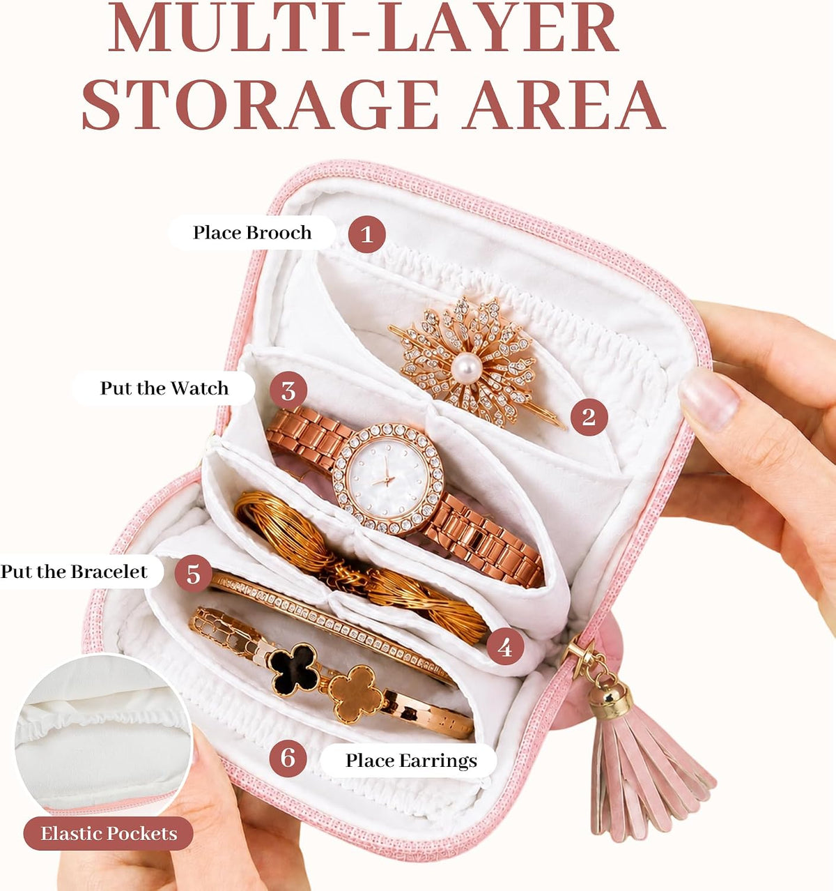Small Travel Jewelry Case, Jewelry Organizer Pouch Bags with Zipper | Portable Velvet Storage Bag for Women, Jewelry Travel Case for Bracelet Rings Earring Travel Accessories Holder