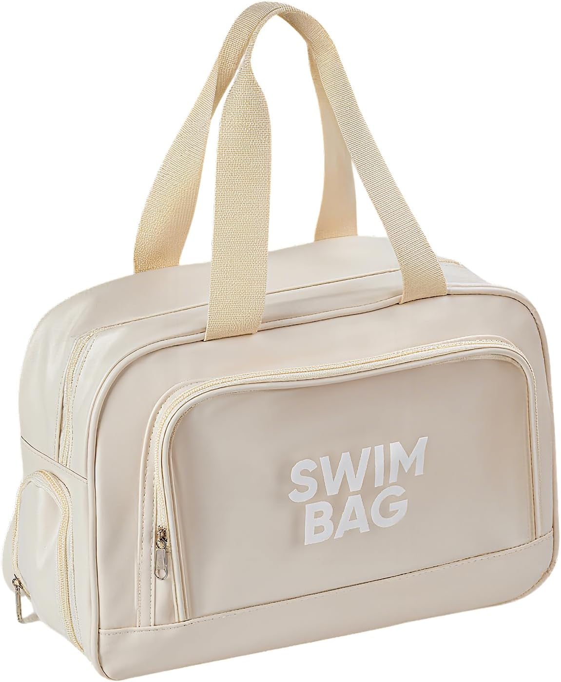 Waterproof Gym Bag with Shoes Compartment, Large Capacity Beach Travel Tote, Cream White, Wet Dry Separation Storage Bag for Women Men14.57 * 5 * 71 * 9.45inch