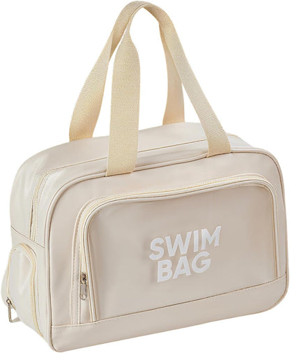 Waterproof Gym Bag with Shoes Compartment, Large Capacity Beach Travel Tote, Cream White, Wet Dry Separation Storage Bag for Women Men14.57 * 5 * 71 * 9.45inch