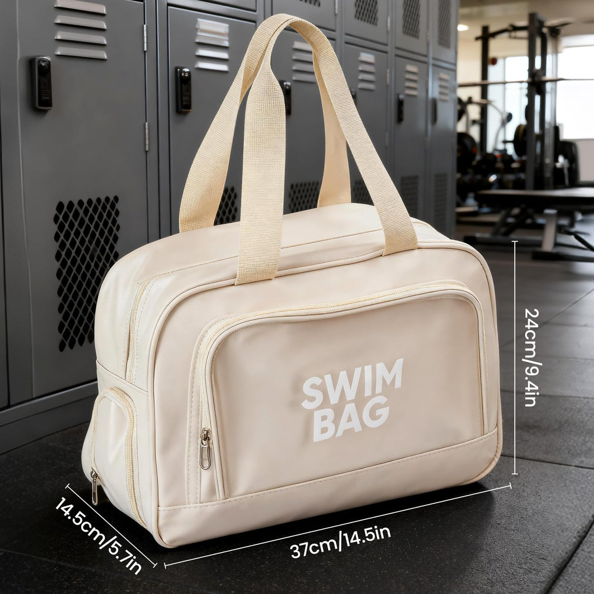 Waterproof Gym Bag with Shoes Compartment, Large Capacity Beach Travel Tote, Cream White, Wet Dry Separation Storage Bag for Women Men14.57 * 5 * 71 * 9.45inch