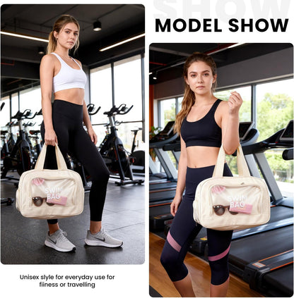 Waterproof Gym Bag with Shoes Compartment, Large Capacity Beach Travel Tote, Cream White, Wet Dry Separation Storage Bag for Women Men14.57 * 5 * 71 * 9.45inch