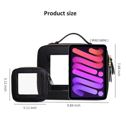 Clear Makeup Bags, TSA Approved Toiletry Bag with Zipper, Clear Makeup Organizer Fit Carry-on Travel Essentials,Car Essentials for Women Men (C-Black)