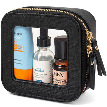 Clear Makeup Bags, TSA Approved Toiletry Bag with Zipper, Clear Makeup Organizer Fit Carry-on Travel Essentials,Car Essentials for Women Men (C-Black)