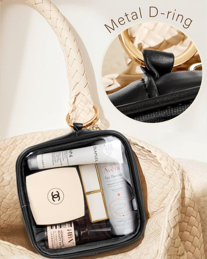 Clear Makeup Bags, TSA Approved Toiletry Bag with Zipper, Clear Makeup Organizer Fit Carry-on Travel Essentials,Car Essentials for Women Men (C-Black)