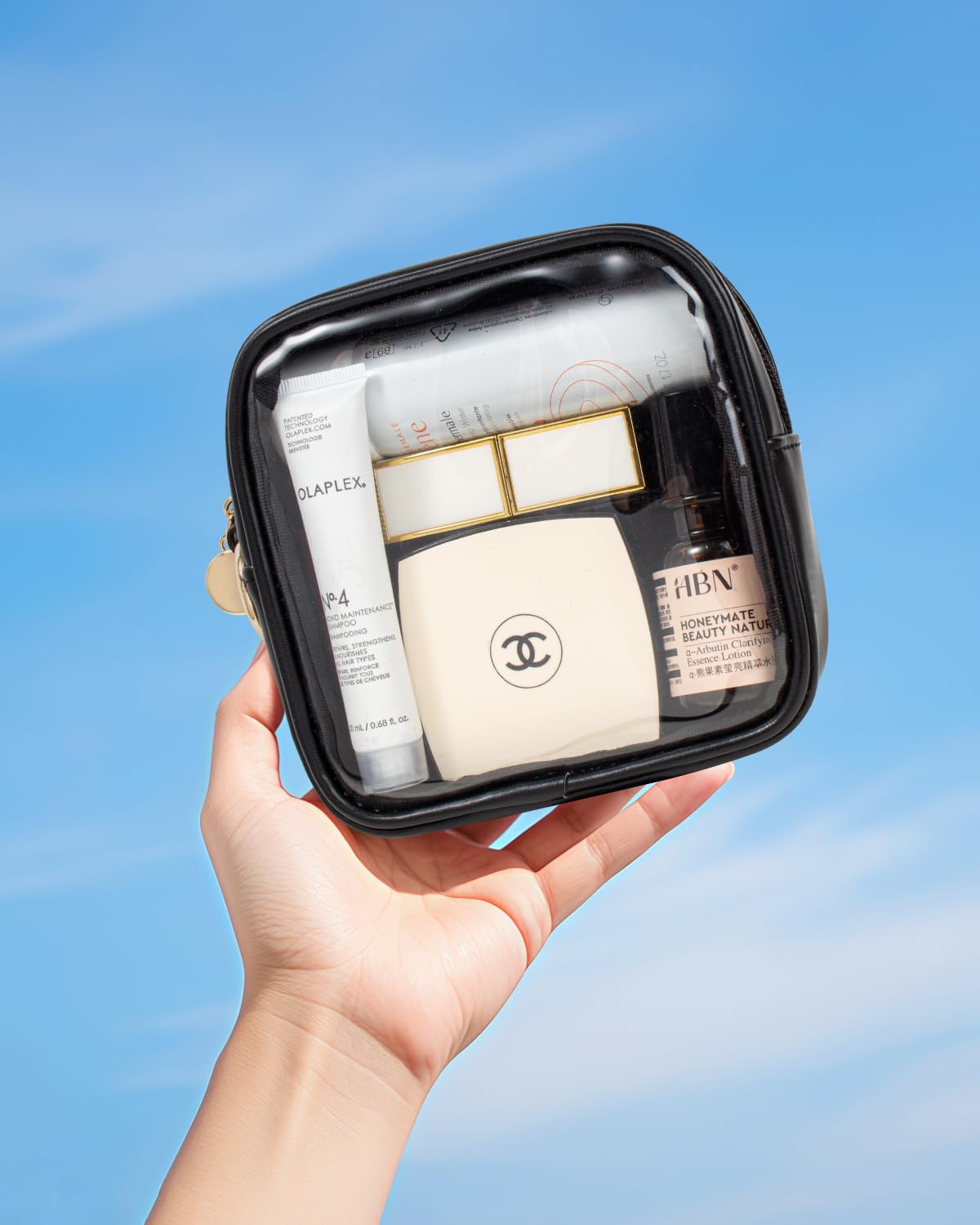 Clear Makeup Bags, TSA Approved Toiletry Bag with Zipper, Clear Makeup Organizer Fit Carry-on Travel Essentials,Car Essentials for Women Men (C-Black)