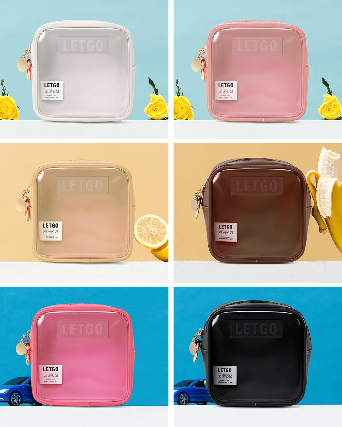 Clear Makeup Bags, TSA Approved Toiletry Bag with Zipper, Clear Makeup Organizer Fit Carry-on Travel Essentials,Car Essentials for Women Men (C-Black)