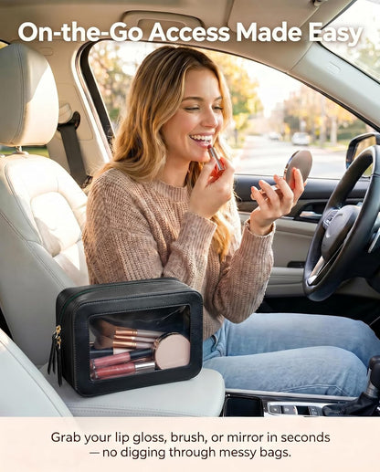 Clear Makeup Bags, TSA Approved Toiletry Bag with Zipper, Clear Makeup Organizer Fit Carry-on Travel Essentials,Car Essentials for Women Men (C-Black)