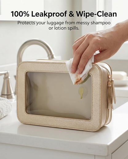 Clear Makeup Bags, TSA Approved Toiletry Bag with Zipper, Clear Makeup Organizer Fit Carry-on Travel Essentials,Car Essentials for Women Men (C-Black)