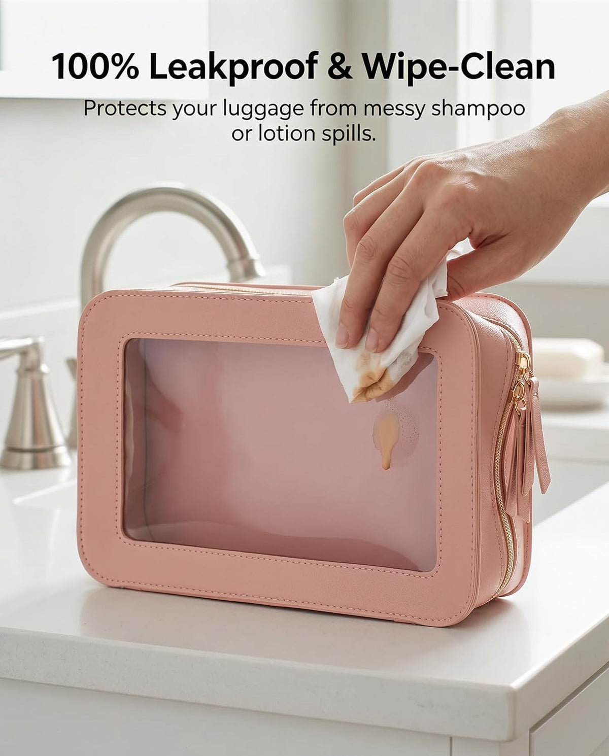 Clear Makeup Bags, TSA Approved Toiletry Bag with Zipper, Clear Makeup Organizer Fit Carry-on Travel Essentials,Car Essentials for Women Men (C-Black)