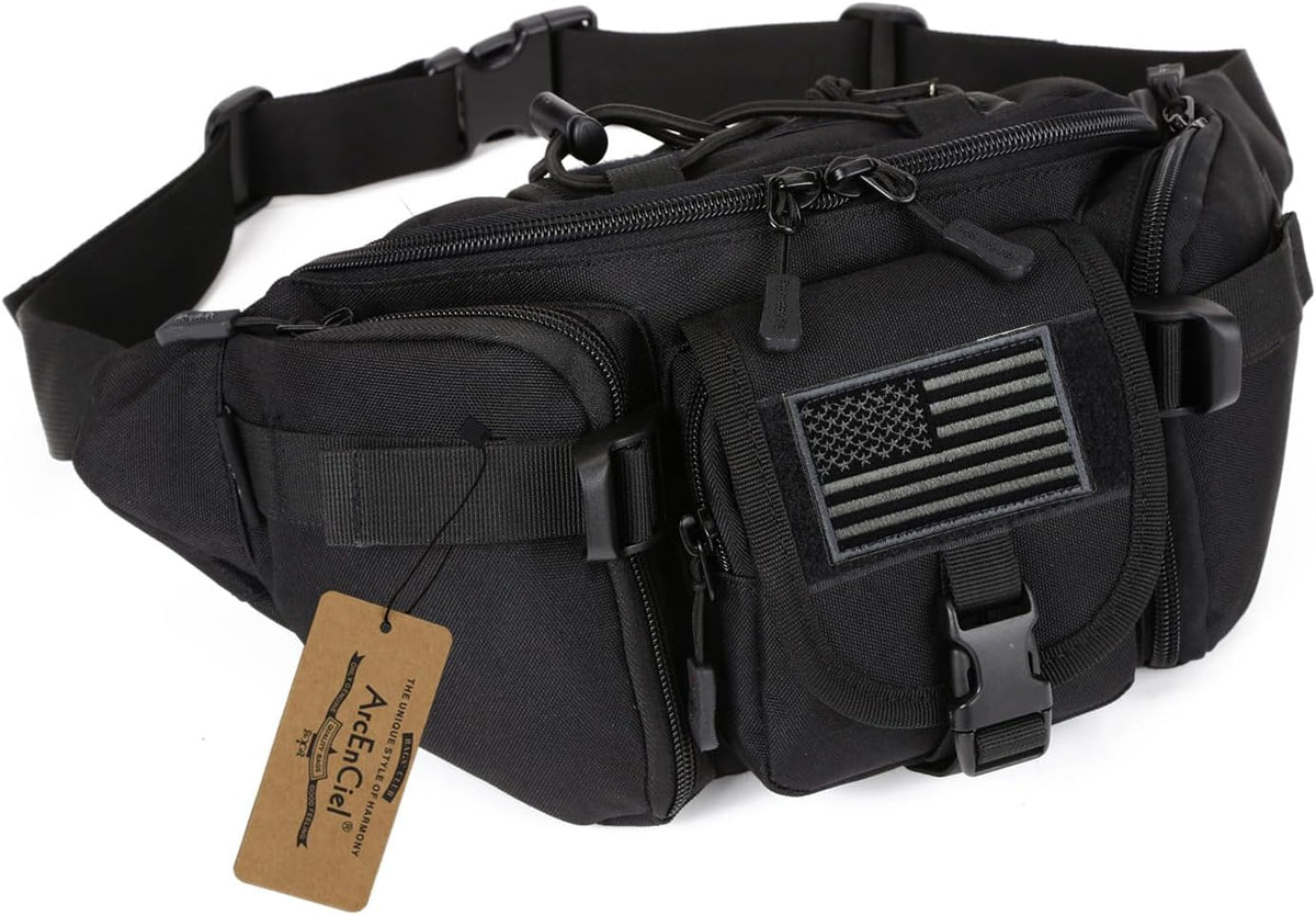 Tactical Fanny Pack for Men Women Waist Bag Hip Belt Outdoor Hiking Fishing Bumbag with Patch（White)