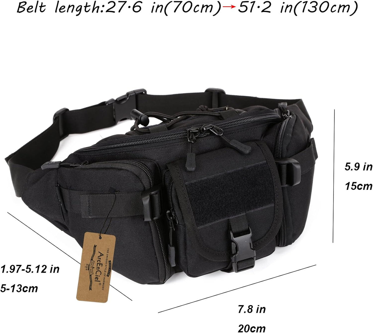 Tactical Fanny Pack for Men Women Waist Bag Hip Belt Outdoor Hiking Fishing Bumbag with Patch（White)