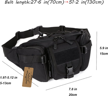 Tactical Fanny Pack for Men Women Waist Bag Hip Belt Outdoor Hiking Fishing Bumbag with Patch（White)